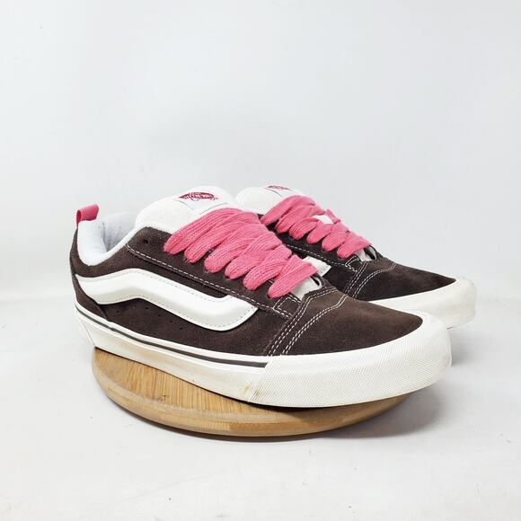 Vans Knu Skool Shoes Womens 10.5 Brown Suede Pink Laces Fat Tongue Skate Sneaker - Picture 6 of 13